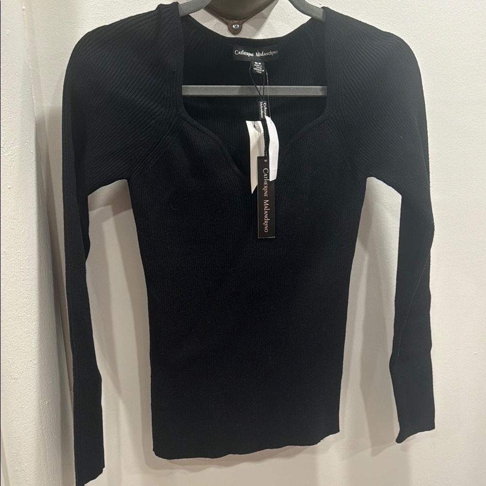 Catherine Malandrino Black Ribbed Top
